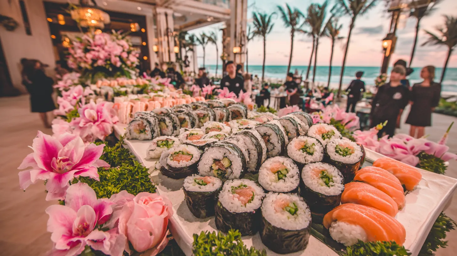 Buffet traiteur mariage Nîmes Yara Délices avec sushis et desserts